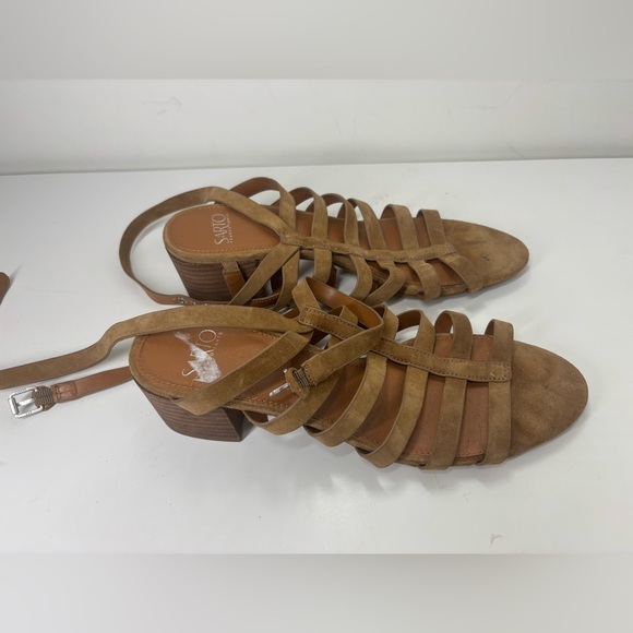 Franco Sarto Gladiator Ankle Strap Open Toe Heeled Sandals Suede Tan Cream 9.5 - Picture 1 of 4